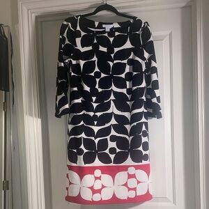 London Times Black and White Dress with Red Hem